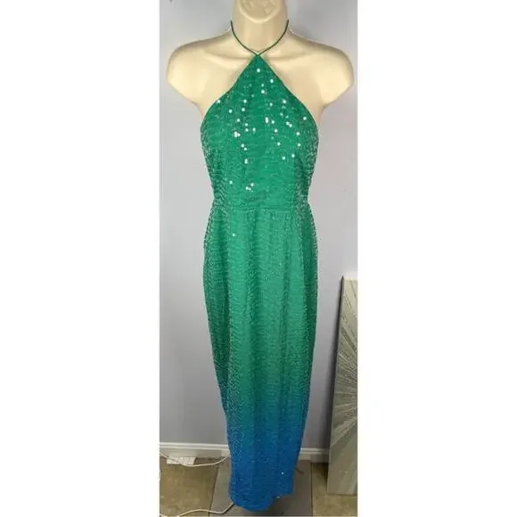 Elegant Green Sequin Maxi Dress